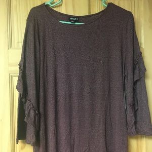 Shimmery Wine colored ANA ruffle sleeve blouse
